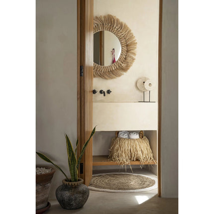 Het ronde tapijt van zeegras en katoen - natuurlijk wit - 100