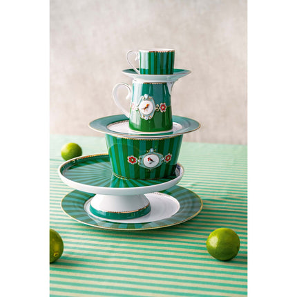 Mini Cake Tray of Love Birds Stripes Emerald-Green 24cm