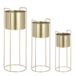 Favani Bloempot op Standaard - Set van 3 - H80 x Ø28 cm - Metaal - Goud