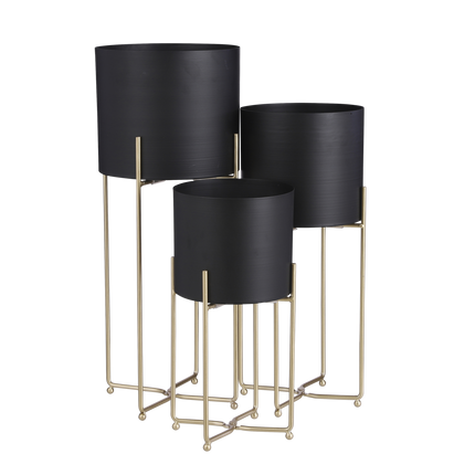 Aries Bloempot op Standaard - Set van 3 - H58 x Ø24 cm - Zwart