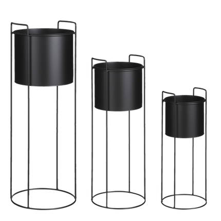 Favani Bloempot op Standaard - Set van 3 - H80 x Ø28 cm - Metaal - Zwart