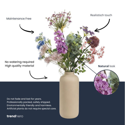 Kunstbloemenboeket - Purple Bloom Deluxe - Real Touch - 10 stelen - ↑ 90 cm