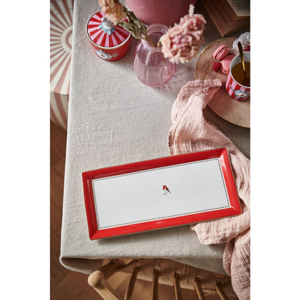 Cake Tray Rectangular Love Birds Red-Pink - 33.3x15.5cm