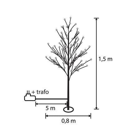 Boom met Klassiek Witte LED Verlichting - H150 x Ø80 cm - Metaal - Zwart