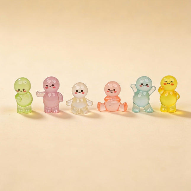 Lichtvriendjes - Decoratieve miniatuur figuren - Glow in the dark - 6 stuks - ↑ 3 cm