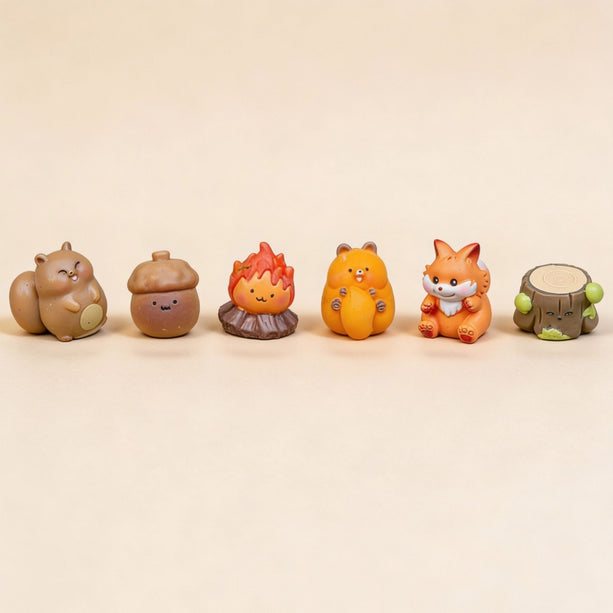 Forest Friends - Decoratieve miniatuur figuren - Herfst thema - 6 stuks - ↑ 1 - 3 cm