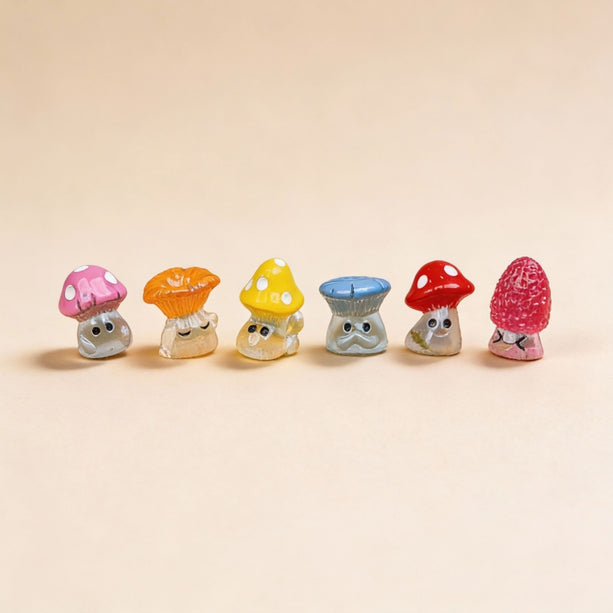 Nachtzwammetjes - Decoratieve mini paddenstoelen - Glow in the dark - 6 stuks - ↑ 2 cm