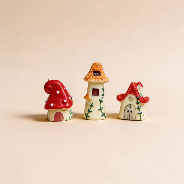 Feeëndorp - Decoratieve miniatuur huisjes - 3 stuks - ↑ 1 -3 cm