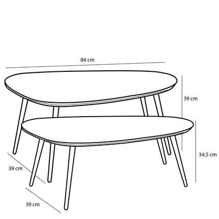 Jailey Bijzettafel - Set van 2 - L84 x B39 x H39 cm - Gerecycled Hout - Bruin