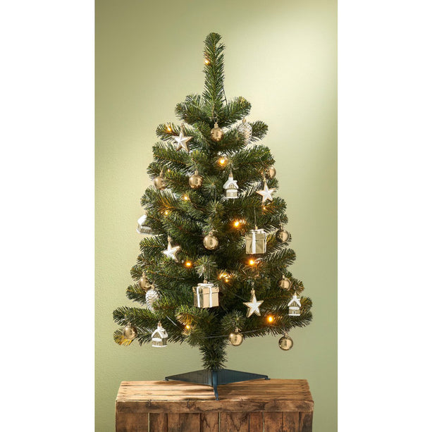 Joy Kunstkerstboom met 26 Ornamenten en LED Verlichting - H90 x Ø50 cm - Groen, Goud