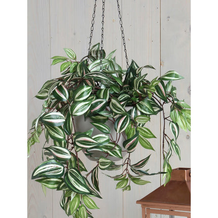 Tradescantia Kunst Hangplant in Bloempot Stan - H45 x Ø25 cm - Groen