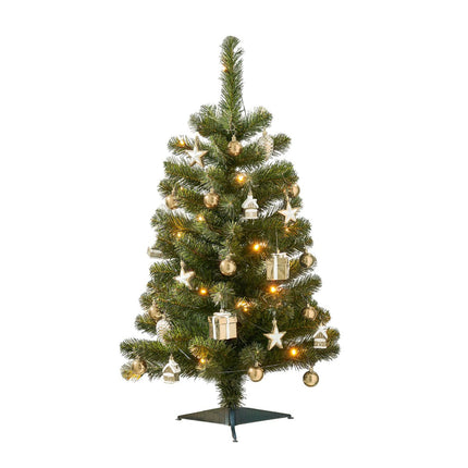 Joy Kunstkerstboom met 26 Ornamenten en LED Verlichting - H90 x Ø50 cm - Groen, Goud