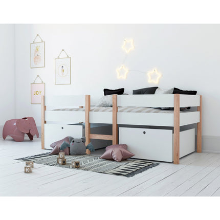 Hoogslaper - Trondheim - Kinderbed - Wit - Grenenhout - Met lades - 90x200 cm