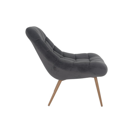 Fauteuil XXL fluweel grijs metaal houtlook