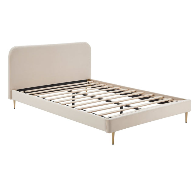 Gestoffeerd bed met beige fluwelen hoes 140x200 cm