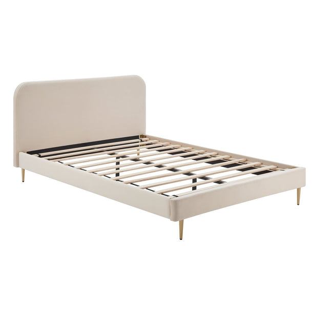 Gestoffeerd bed met beige fluwelen hoes 140x200 cm