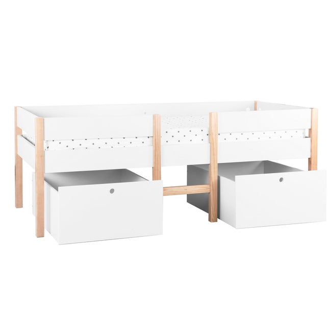 Hoogslaper - Trondheim - Kinderbed - Wit - Grenenhout - Met lades - 90x200 cm