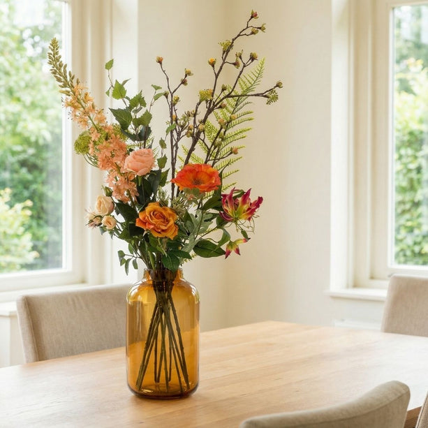 Kunstbloemenboeket - Amber Peach Deluxe - Real Touch - 12 stelen - ↑ 105 cm