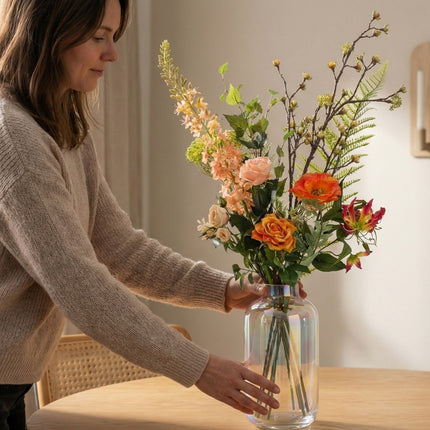 Kunstbloemenboeket - Amber Peach Deluxe - Real Touch - 12 stelen - ↑ 105 cm