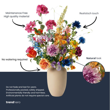 Kunstbloemenboeket - Summer Garden Deluxe - Real Touch - 19 stelen - ↑ 100 cm
