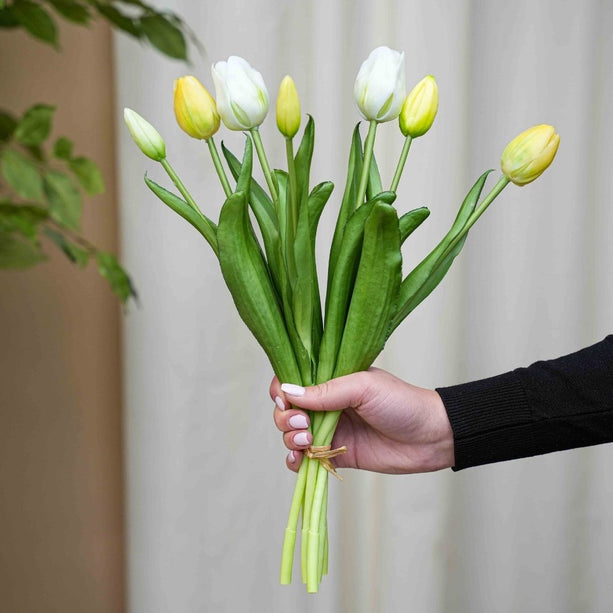 Tulpenboeket - Soft Light - ‘Real Touch’ Kunsttulpen - 7 stelen - 40 cm