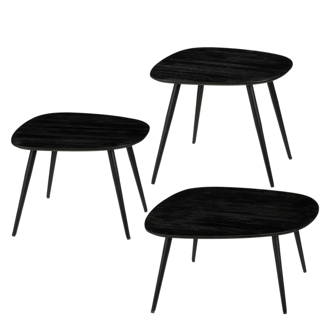 Jailey Bijzettafel - Set van 3 - L62 x B52 x H34 cm - Gerecycled Hout - Zwart