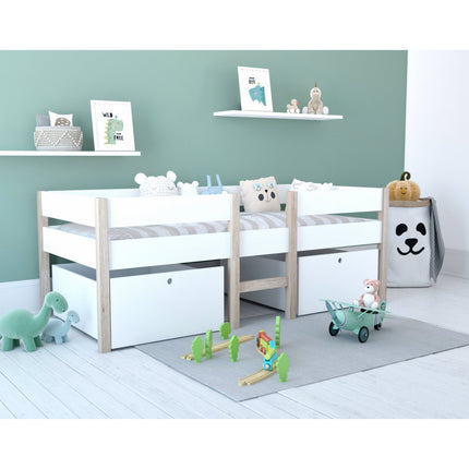 Hoogslaper - Trondheim - Kinderbed - Wit - Grenenhout - Met lades - 90x200 cm