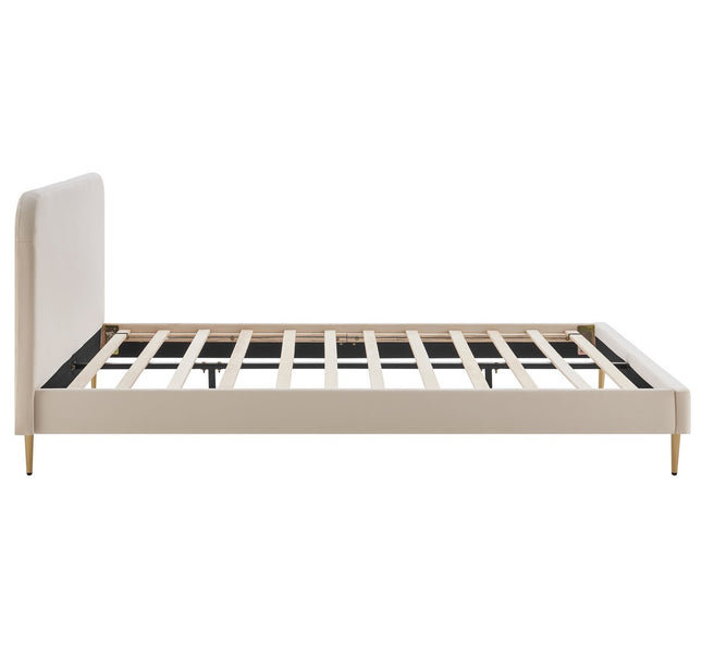 Gestoffeerd bed met beige fluwelen hoes 140x200 cm