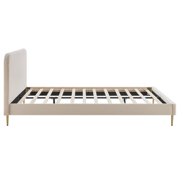 Gestoffeerd bed met beige fluwelen hoes 140x200 cm