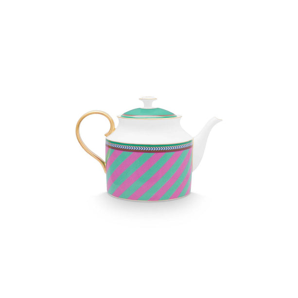 Tea Pot Large Chique Stripes Pink-Green 1.8ltr