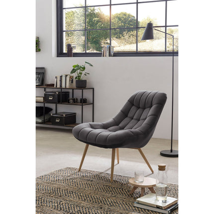 Fauteuil XXL fluweel grijs metaal houtlook