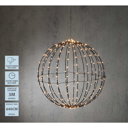 Kerstverlichting Bal met Warm Witte LED Lampjes - Ø40 cm - Zwart