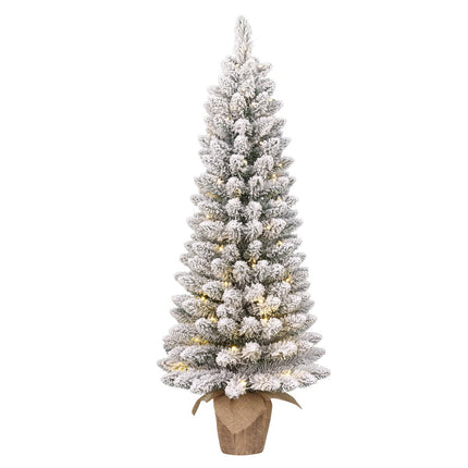 Gerlos Smalle Kunstkerstboom in Jute met Warm Witte LED Verlichting - H75 x Ø36 cm - Groen Frosted