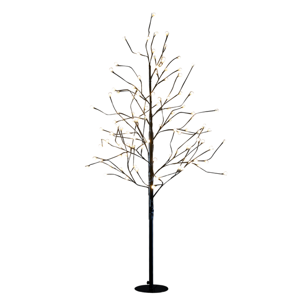 Boom met Klassiek Witte LED Verlichting - H150 x Ø80 cm - Metaal - Zwart