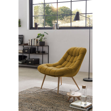 Fauteuil XXL fluweel geel metaal houtlook