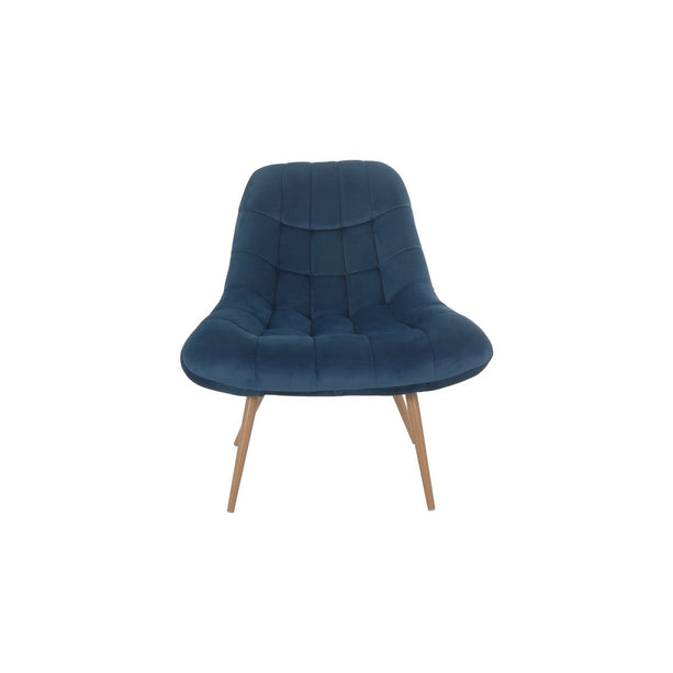 Fauteuil XXL velours blauw metaal houtlook