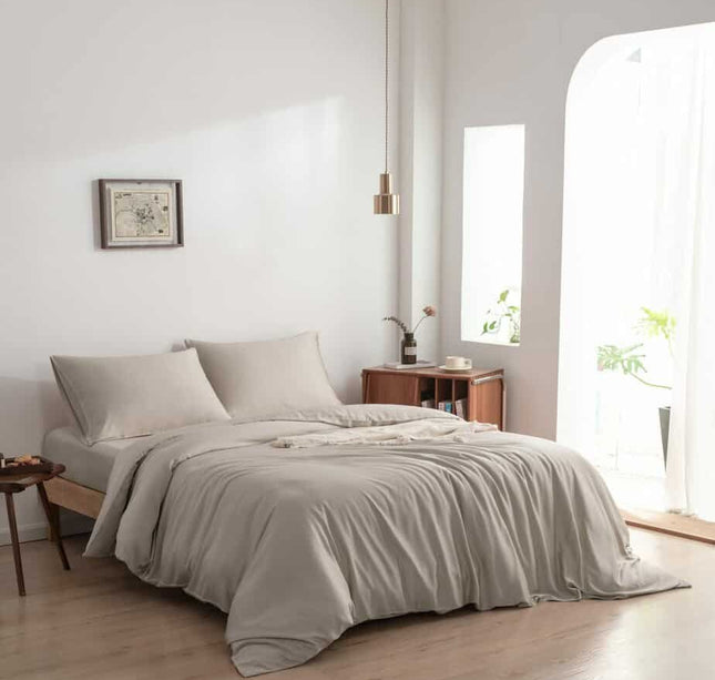 Boomba Premium dekbedovertrek 100% bamboe Soft taupe - Flessenhals instopstrook