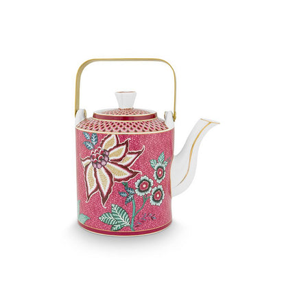 Giftset Teapot Oriental Flower Festival Dark Pink 1 ltr