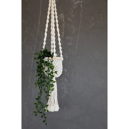 De Gedraaide Macramé Plantenhouder - Naturel Wit -S