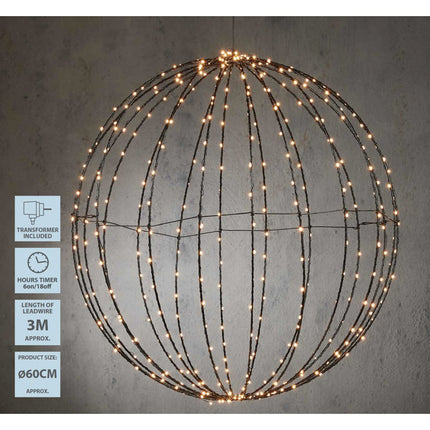 Kerstverlichting Bal met Warm Witte LED Lampjes - Ø60 cm - Zwart