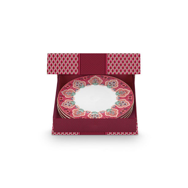 Set/4 Plates Flower Festival Deco Dark Pink 21cm