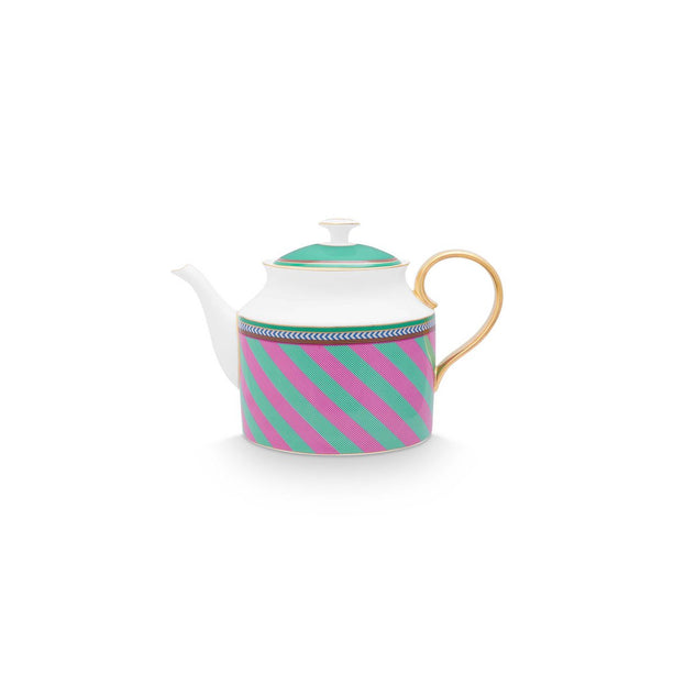 Tea Pot Large Chique Stripes Pink-Green 1.8ltr