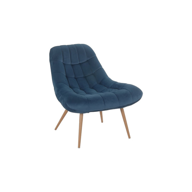 Fauteuil XXL velours blauw metaal houtlook