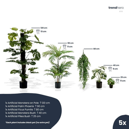 Urban jungle L - 5 stuks - Bundelproduct - Kunstplanten