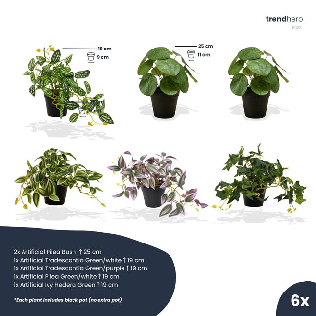 Mini planten XL - 6 stuks - Bundelproduct - Kunstplanten
