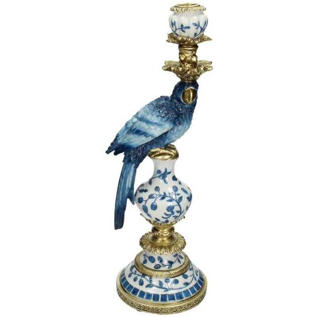 Kandelaar Delfts Blauw Papegaai - 40 cm