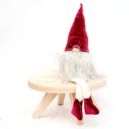 Zittende Kerstgnome - Fluwelen pop - 23 - 40 cm