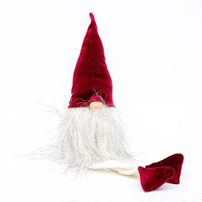 Zittende Kerstgnome - Fluwelen pop - 23 - 40 cm
