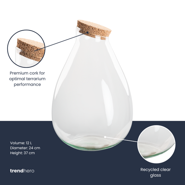 Terrarium fles ‘Drop XL’ met kurk - Gesloten terrarium Ø 24 cm ↑ 37 cm