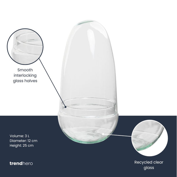 Terrarium fles 'Egg' - Tweedelige stolp - Gesloten terrarium Ø 12 cm ↑ 25 cm